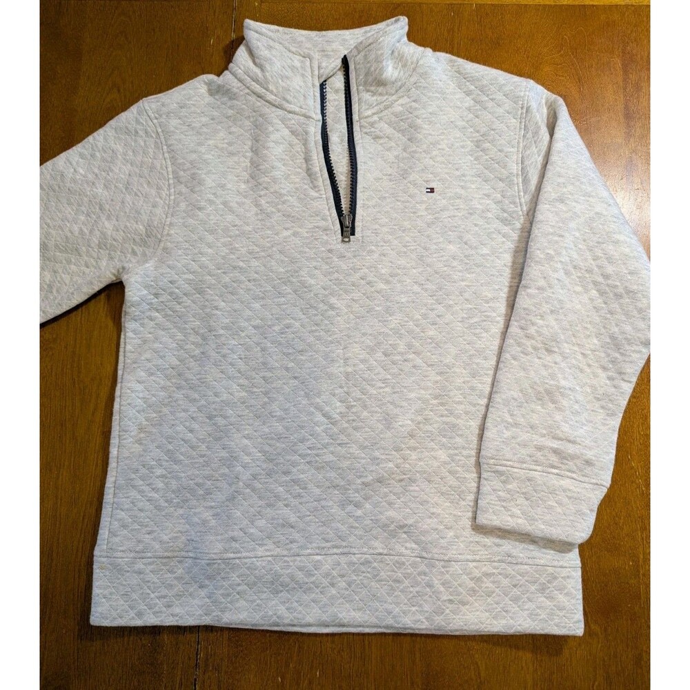 Tommy Hilfiger Kids M 10/12 Gray Quilted Half Zip Pullover Sweatshirt Flag Logo